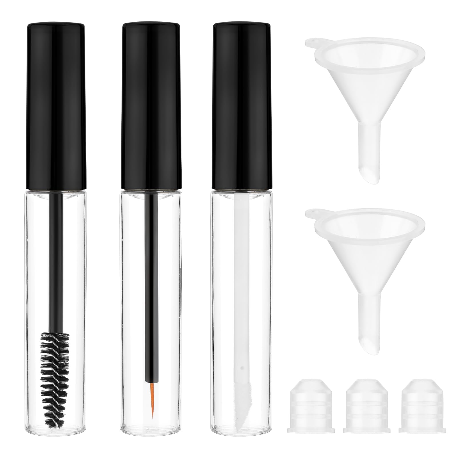 3 Pack Empty Mascara Tube 10ml Refillable Cream Container Lip Gloss Eyeliner Mascara Tube Empty for Castor Oil Eyebrow Growth Serum(Black)
