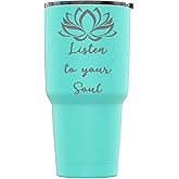 Stainless Steel Powder Coated 30 oz Tumbler Splash Proof Lid 2 Straws, Triple Wall Vacuum Insulated, Mug Coffee Cup Travel, Camping, Work, Gym Hot Cold Drinks (Teal, Listen To Your Soul)
