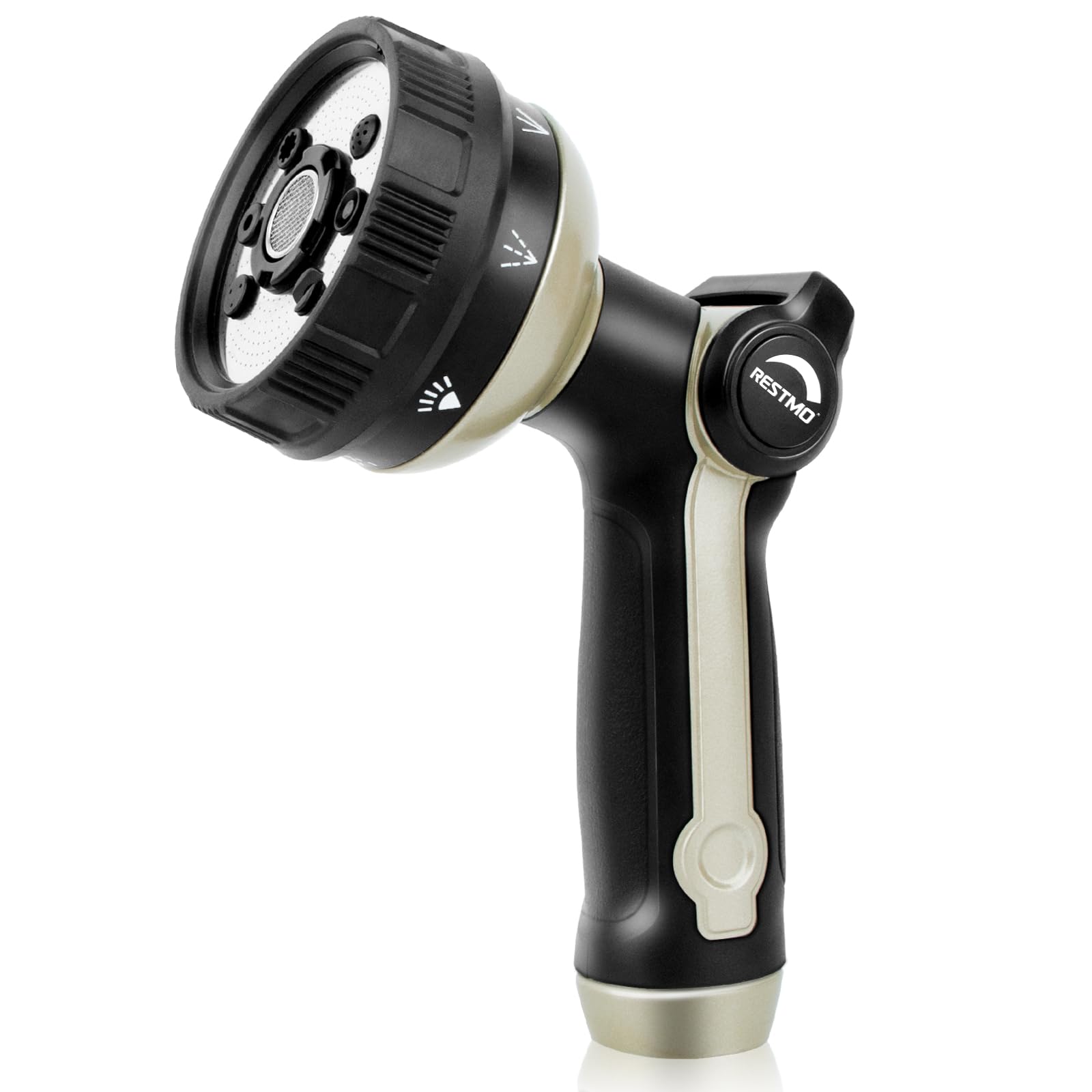Photo 1 of RESTMO Full Shower Hose Nozzle, Metal Spray Nozzle for Garden Hose, 8 Spray Patterns, Water Hose nozzle with Thumb Control, Ideal for Outdoor Lawn & Plant Watering, Car & Pet Washing, Bronze
