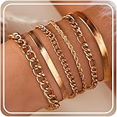 6pcs Gold Bracelets For Women Trendy Silver Bracelets Stack Non Tarnish Thin Dainty Cuban Link Accessories Jewelry