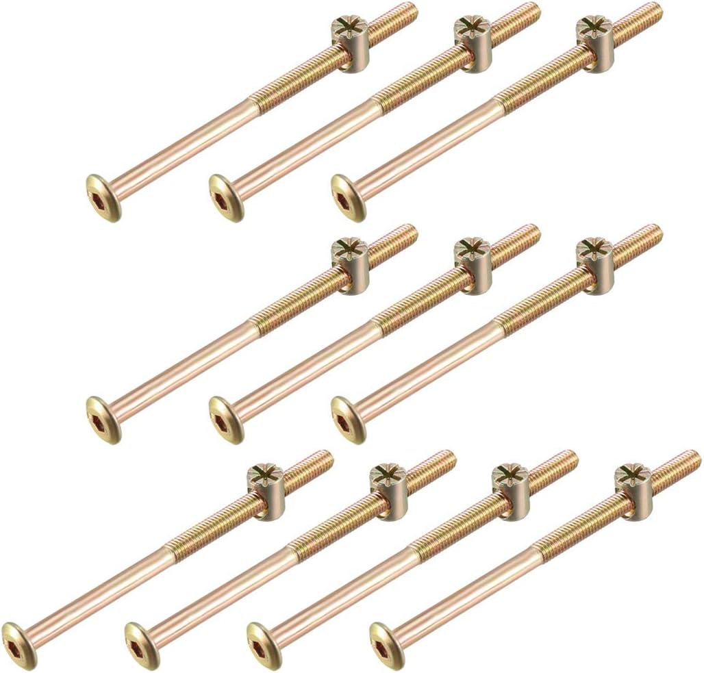 sourcing map M6x100mm Furniture Bolt Nut Set Hex Socket Screw 50mm Thread Length with Barrel Nuts for Beds Headboards Chairs 10 Sets