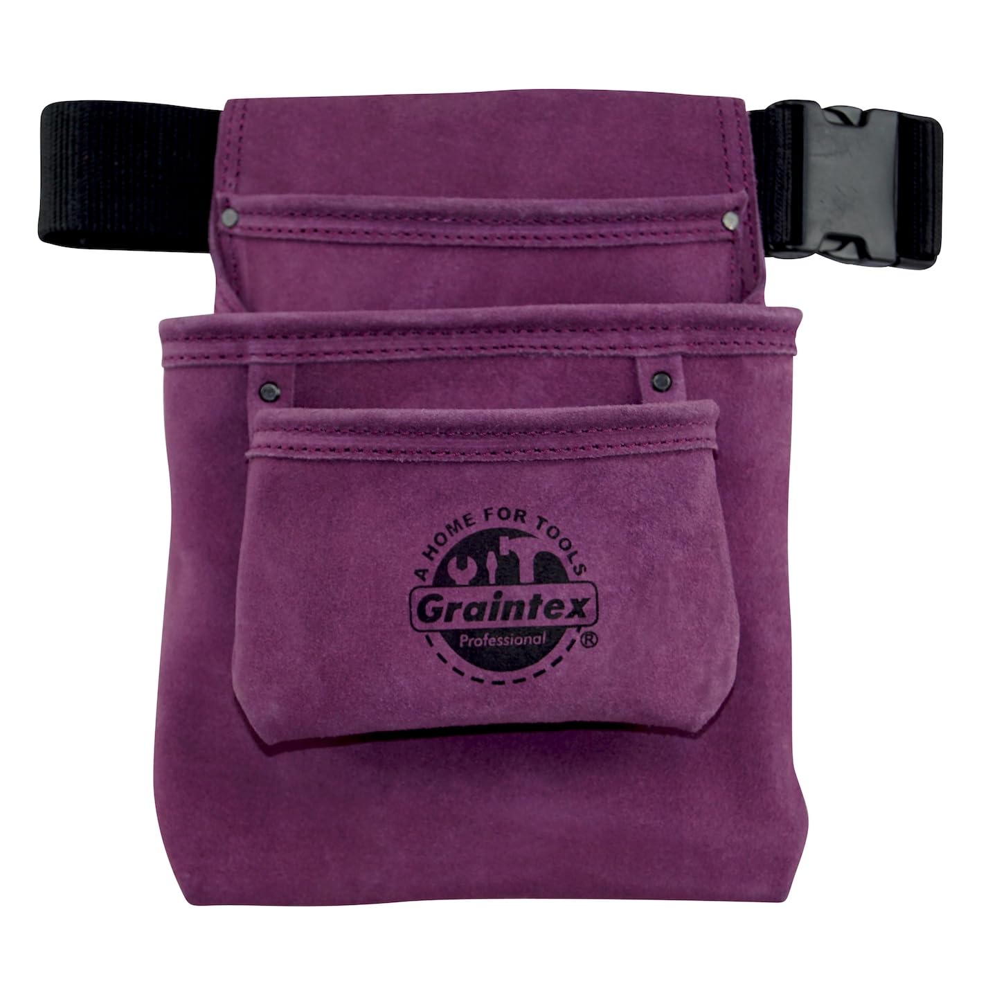 Graintex SS2082 3 Pocket Nail & Tool Pouch Purple Color Suede Leather with 2” Webbing Belt for Constructors, Electricians, Plumbers, Handymen