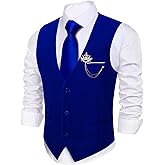 Barry.Wang Mens Velvet Vest V-neck 2 Pockets Gold Brooch Suit Waistcoat Set for Prom Wedding Party Dinner
