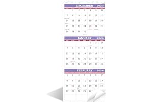 POLUMA 2026 Wall Calendar - 3 Month Wall Calendar 2026 Display (Folded in a Month), Jan 2026 - Dec 2026, 11.25" x 26", 3 Month Calendar 2026 - Purple