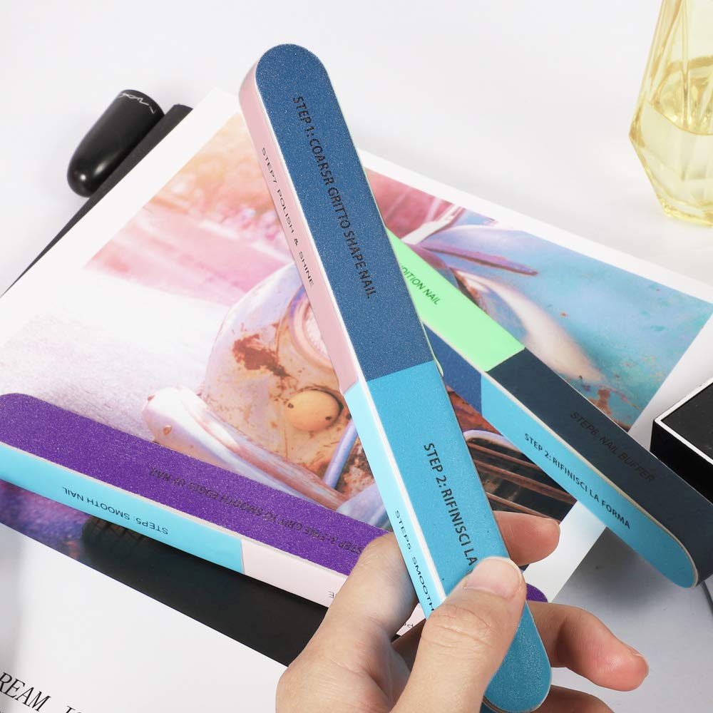 12 PCS 7 Way Nail File and Buffer Block, YIMICOO Professional Manicure Tools 7 Steps Emery Boards for Women Girls : Beauty