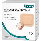 Dimora Silicone Foam Dressing with Border Adhesive 3"x3" Waterproof Wound Dressing First Aid Bandage for Wound Care 10 Pack