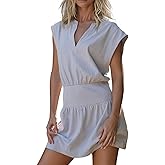 InterNos Womens Summer Mini Dress Lightweight V Neck Cap Sleeves A-Line Casual Athletic Dress