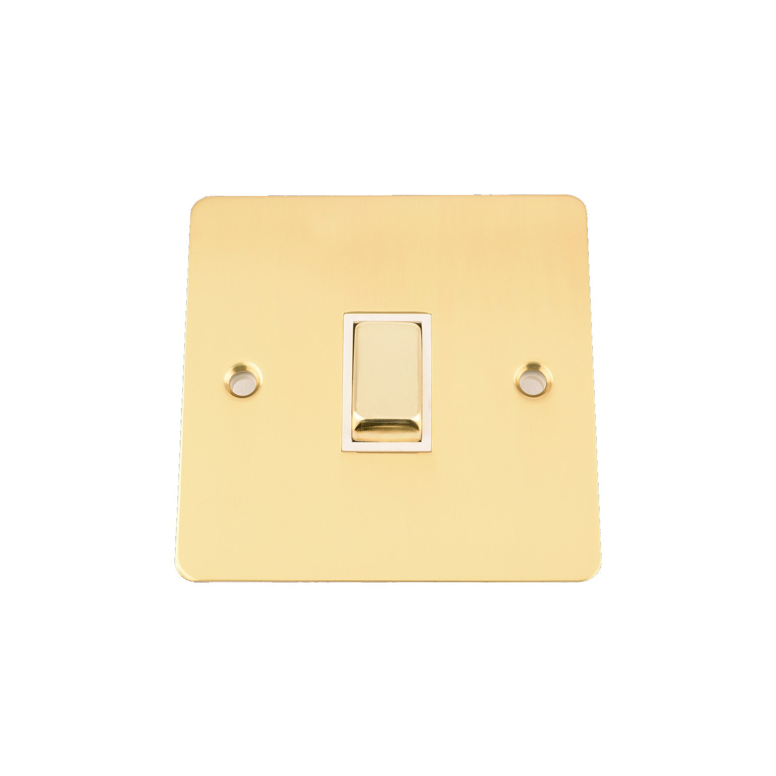 A5 Light Switch Single 1 Gang - Polished Mirror Brass Flat - White Insert - Metal Rocker Switch - 10 Amp 1 Gang 2 Way