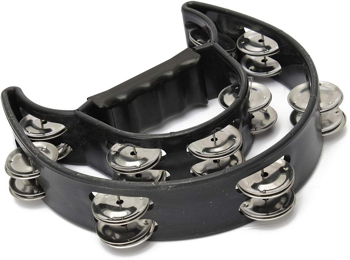 LZLAN Musical Double Half Moon Tambourine Tamborine Percussion Drum Gift Handle Toy Color:Black