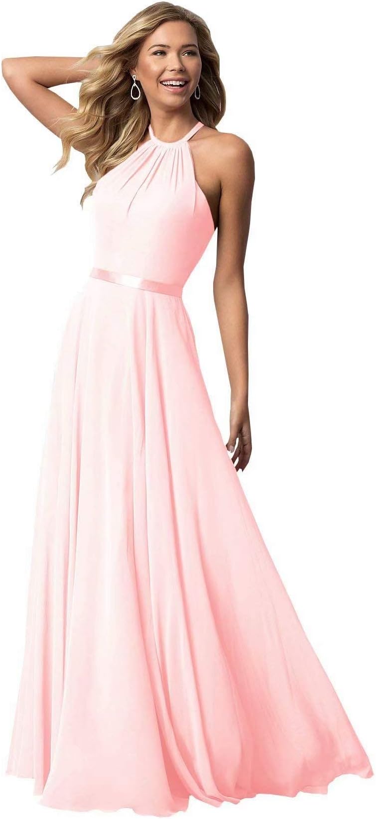 Halter Chiffon Bridesmaid Dresses for Women Long Sleeveless Prom Formal Dress Floor Length