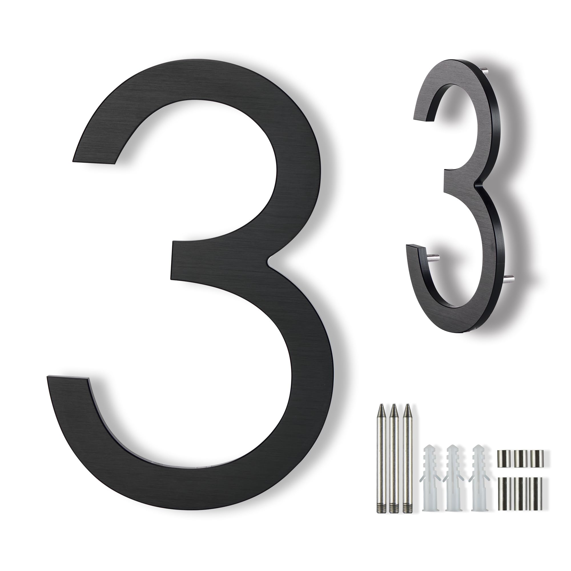 8 Inch Large house Numbers for Outside Modern Metal, Black Address Numbers Matte Black Floating Mount Flush Mount Aluminum Home Address Numbers 3