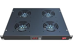 Rack Mount Fan - 4 Fans Server Cooling System - 1U 19" Rackmount Cabinet Panel w/Adjustable Temperature Control (Heat Monitor - Digital Display) Alarm Sensor (Overheat Air Flow Exhaust) Tupavco TP1701