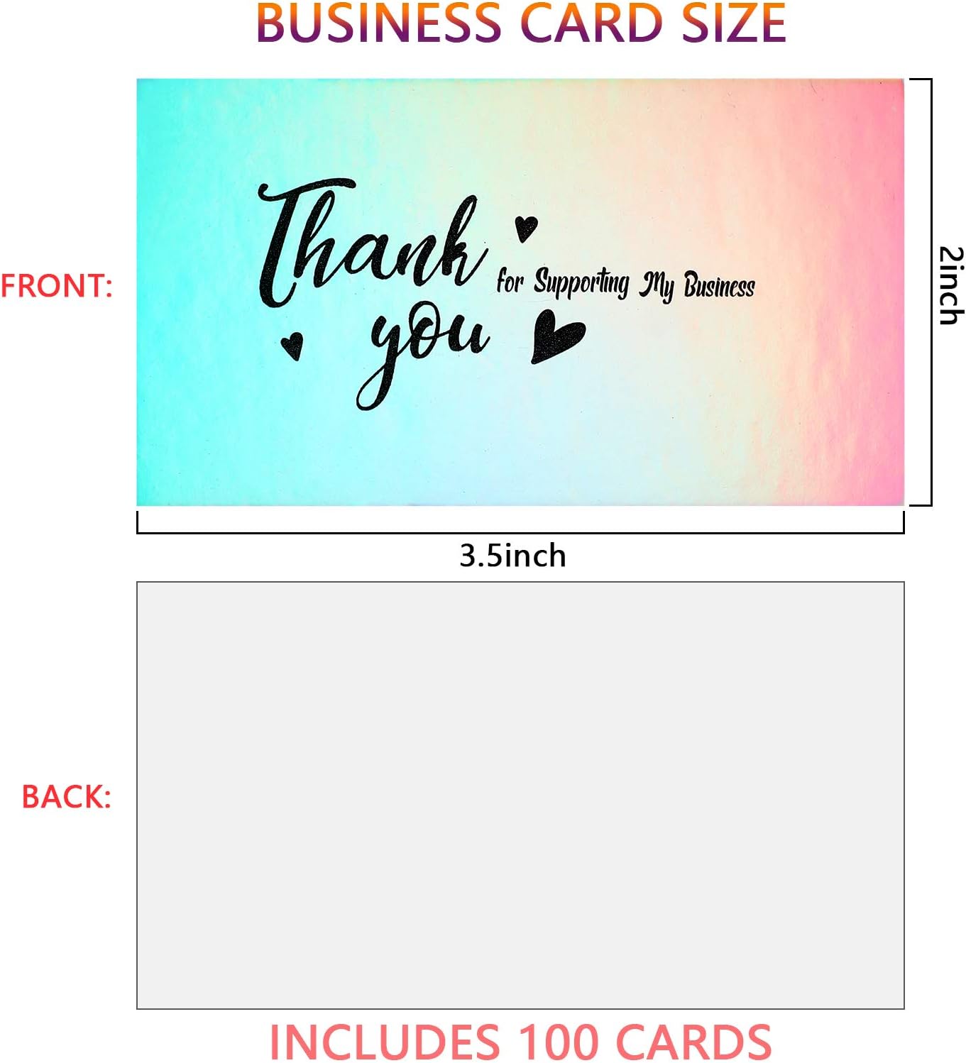 100 Pieces Thank You for Supporting My Small Business Cards, Holographic Silver Thank You Cards for Small Business Owners E-Commerce Retail Store Handmade Goods Customer Package Inserts, 3.5 x 2 Inch : Office Products