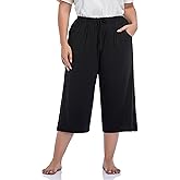 ZERDOCEAN Women's Plus Size Wide Leg Casual Lounge Pants Comfy Capris Relaxed Pajama Bottoms Drawstring Pockets