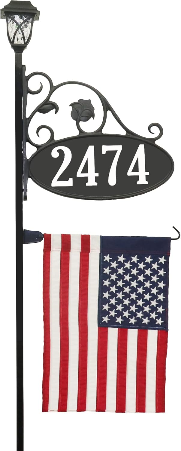 Address Signs - Address America USA Handcrafted Park Place Reflective Address Sign with Decorative American Flag and Solar Light - 58