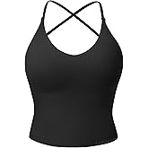 VOYJOY Women's Workout Tank Top V Neck Padded Sleeveless Backless Crop Tops with Adjustable Spaghetti Strap