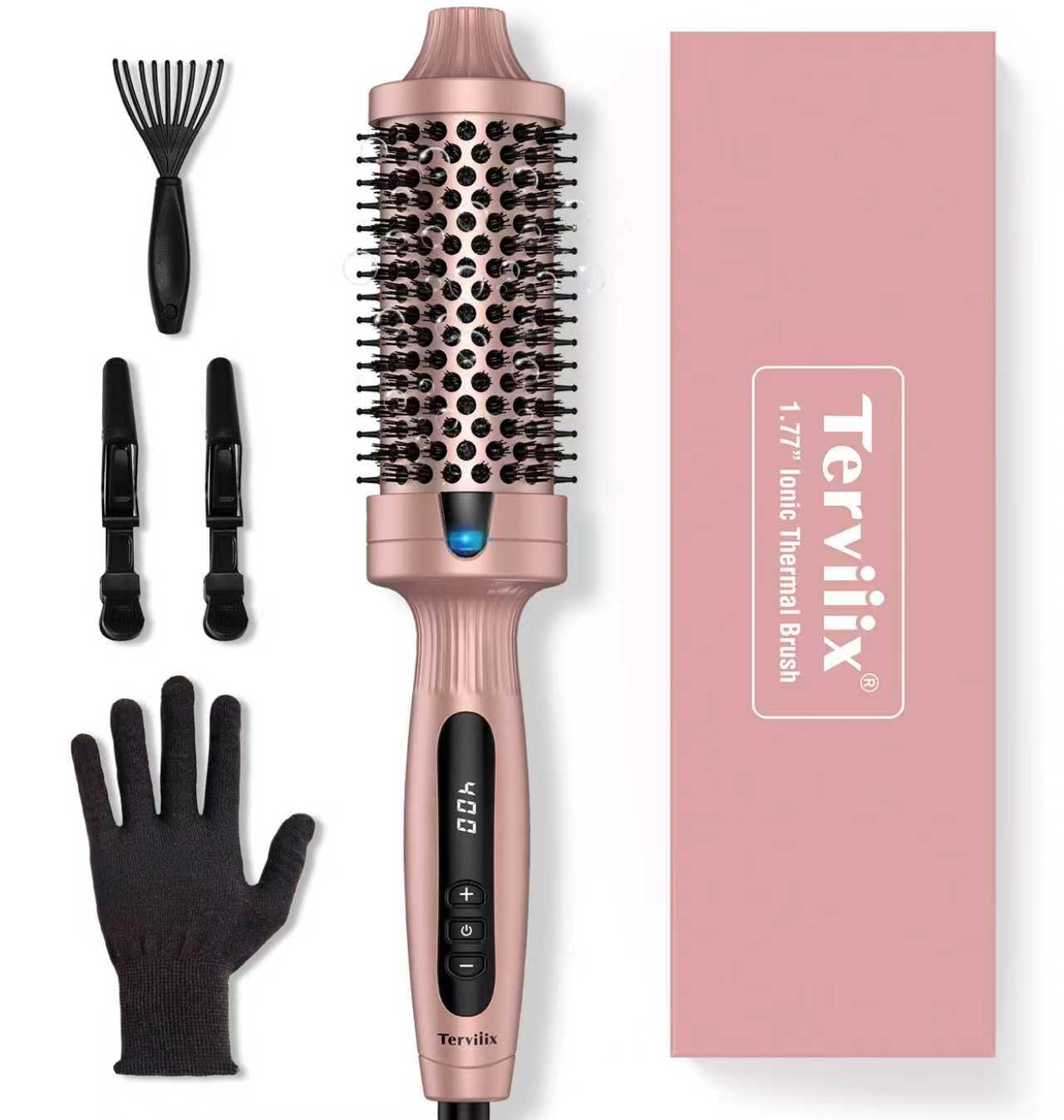 Photo 1 of Terviiix 1.77 Inch Thermal Brush, Double MCH Ceramic Hot Brush Tourmaline Ionic 2 in 1 Heated Hair Curling Wand, Digital Display 9 Temperatures Curling Iron Dual Voltage for Long Hair