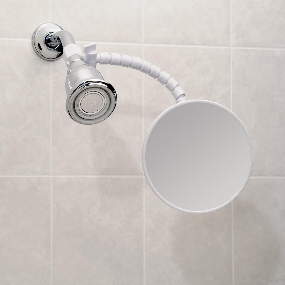 iDesign - 20301 Fog-Free Small Shower Shaving Mirror with Flexible Arm, Fogless Mirror for Bathroom, Vanity, Bathtub, Wall, 14" x 4.5" x 5.82", White - Shower Mirrors