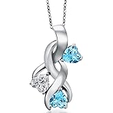 Gem Stone King 925 Sterling Silver Lab Grown Diamond and Swiss Blue Topaz Pendant Necklace for Women | 1.54 Cttw | Gemstone April Birthstone | Heart Shape 5MM | With 18 Inch Chain