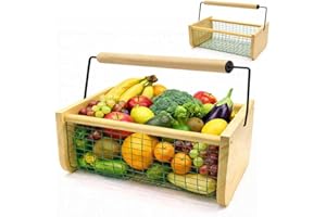 MONTEX Harvest Basket, Garden Baskets for Gathering Vegetables and Fruits, 16 x 10 x 7in Gardening Harvest Baskets with Wood Handle, Solid Wood with PVC Wire Mesh(No Assembly)