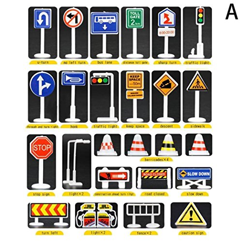Livoty 28 Pcs Car Toy Accessories Traffic Road Signs Kids Children Play Learn Toy Game Education Toys (A)