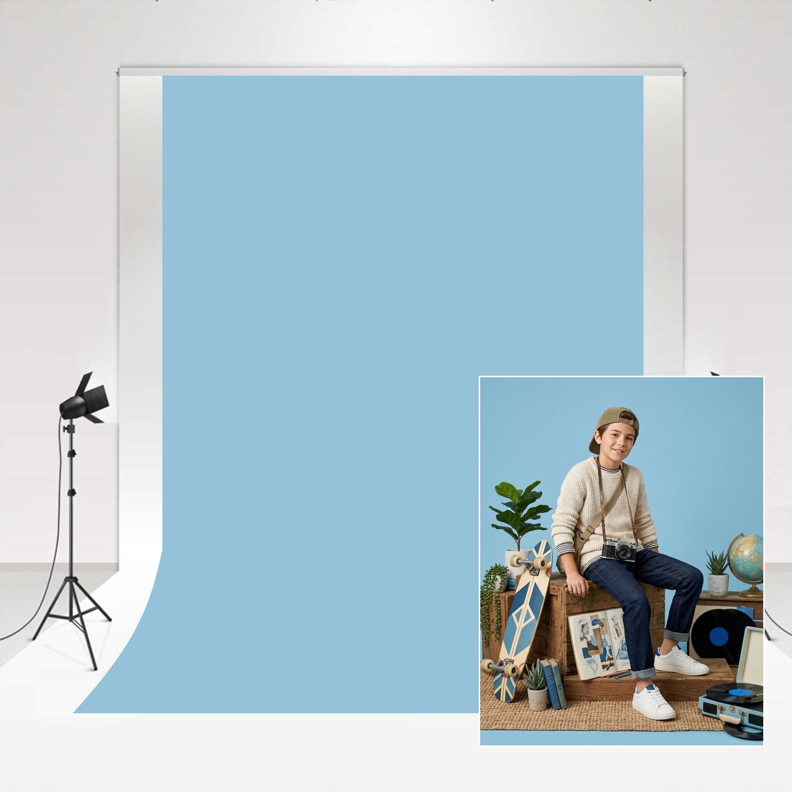 Kate Baby Blue Studio Backdrop Photography 1.8x2.7m/6x9ft Sky Blue Solid Color Classic Background Chroma-key Photo Booth Color Wedding Backdrop Skin Friendly Magazine Advertising Shooting Accessories — image 1