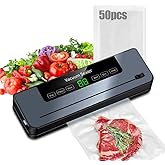 Lwuey Vacuum Sealer for Food - 50 Vacuum Storage Bags, 5-in-1 Food Sealers Smart Kitchen Sealing Saver Cutter Digital Countdown Timer Moist Dry Mode Freshness Preservation