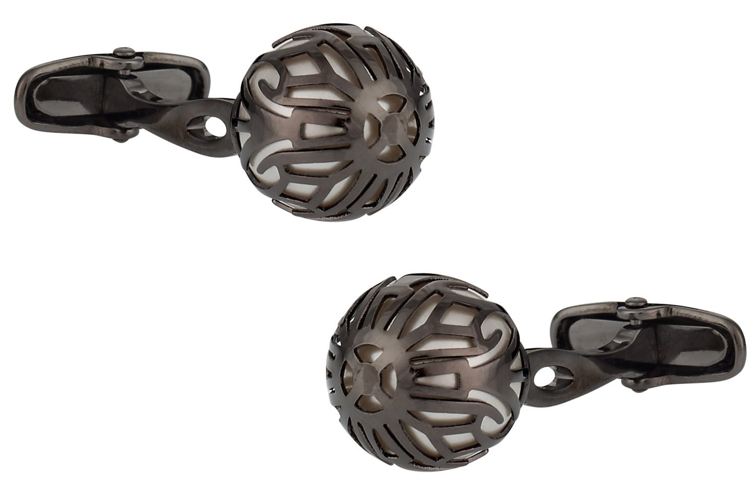 Gunmetal Caged Pearl Cufflinks in White