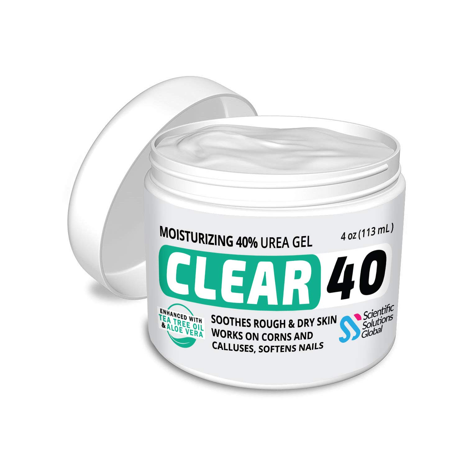 CLEAR 40, 40% Urea Gel, 4 oz w/ Tea Tree & Coconut Oil, Aloe Vera Extract, Callus & Corn Remover Moisturizes & Softens Cracked Heels, Feet, Elbows, Hands, Nails, Re-hydrates skin better than creams : Beauty