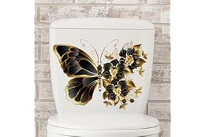 DELUPMT Black Butterfly Flower Toilet Cover Sticker Decals,Spring Flower Leaf Butterfly Waterproof Toilet Lid Tank Seat Decals Cistern Self-Adhesive Bathroom Wall Sticker