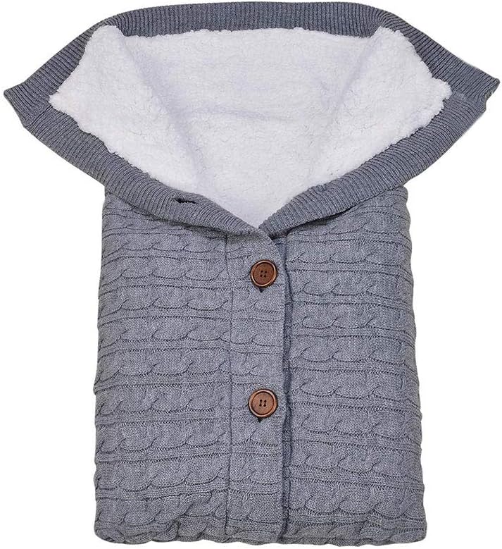 mimixiong Baby Swaddle Wrap Newborn Blanket, Strollers Knit Blanket Plus Velvet(Grey)