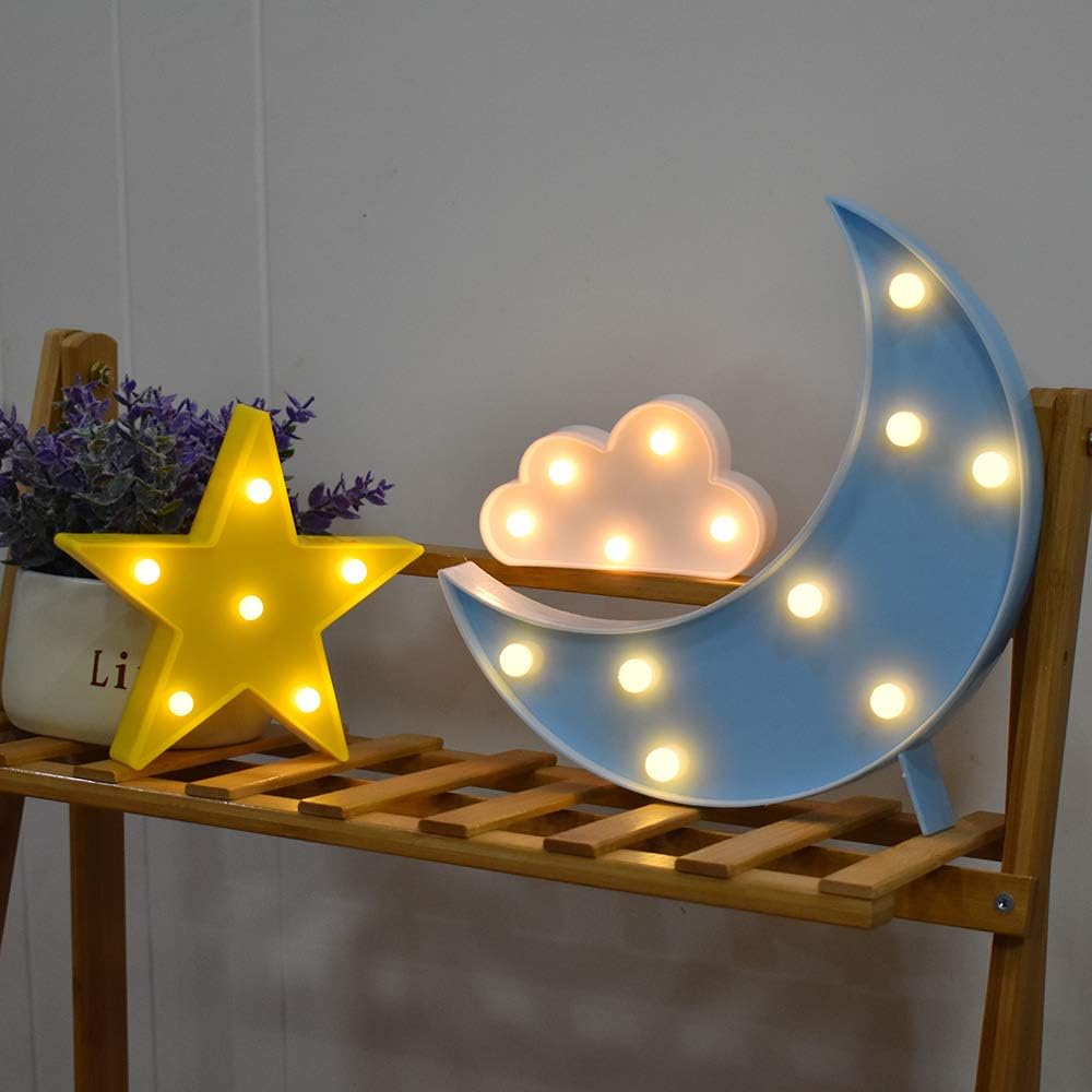 buywin Moon Star Cloud Light Set Mini Plastic Children Night Light Warm Shine Battery Operated LED Table Lamps Moon Star Cloud Shaped Curtoon Lights for Kids Bedroom Nursery - Image 5