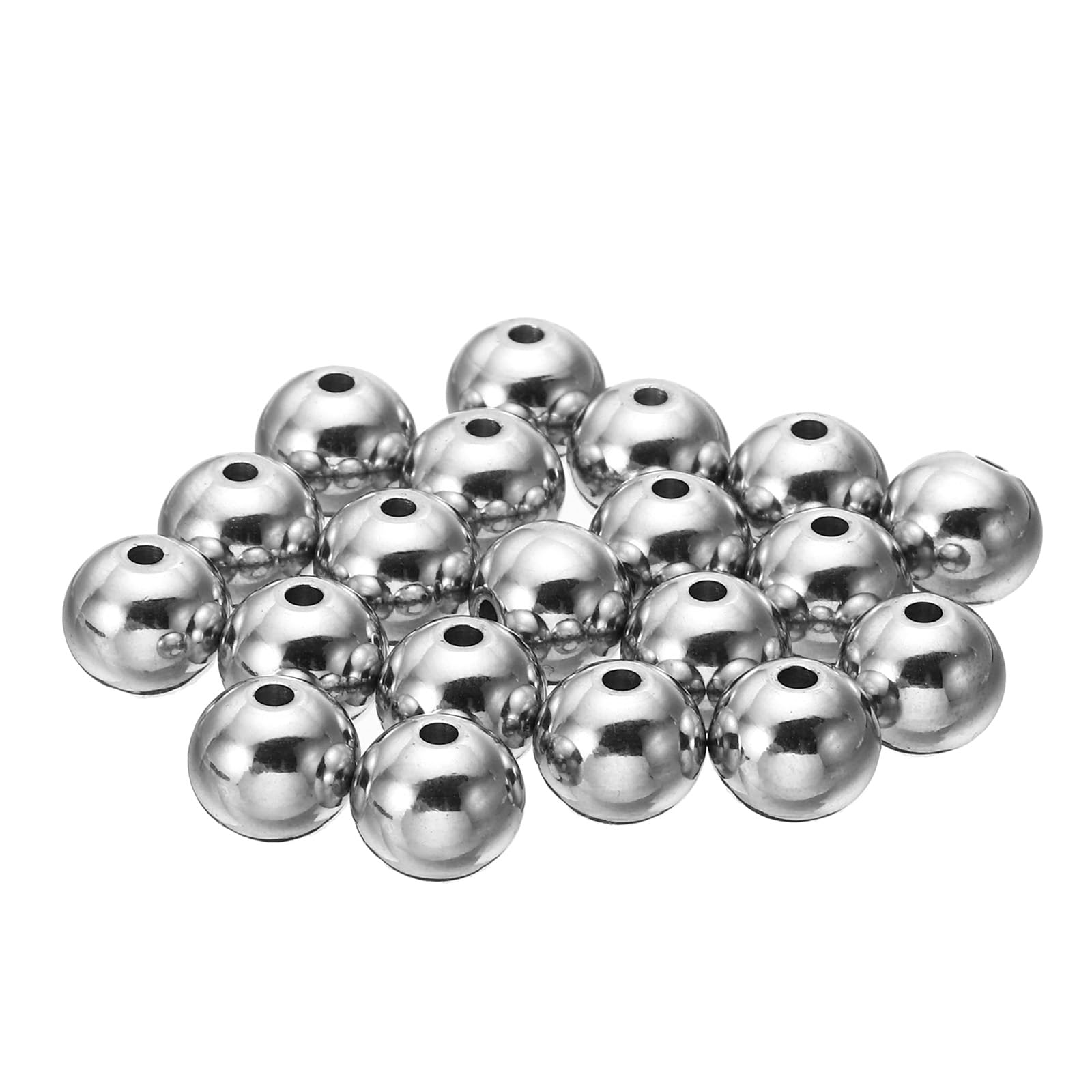 PATIKIL Smooth Round Spacer Beads, 30 Pcs 10mm OD 2mm ID 304 Stainless Steel Loose Balls Spacers Metallic Seamless Ball Beads for DIY Bracelet Necklace Earring Jewelry Making, Silver