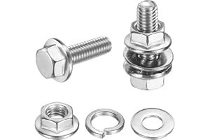 uxcell M5 x 16mm Phillips Flanged Hex Head Bolts, 10Pcs 304 Stainless Steel Flange Hexagon Screws with Nuts, Flat & Lock Wash