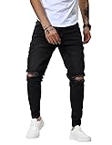 Mens Jeans Slim Fit Ripped Black Jeans for Men
