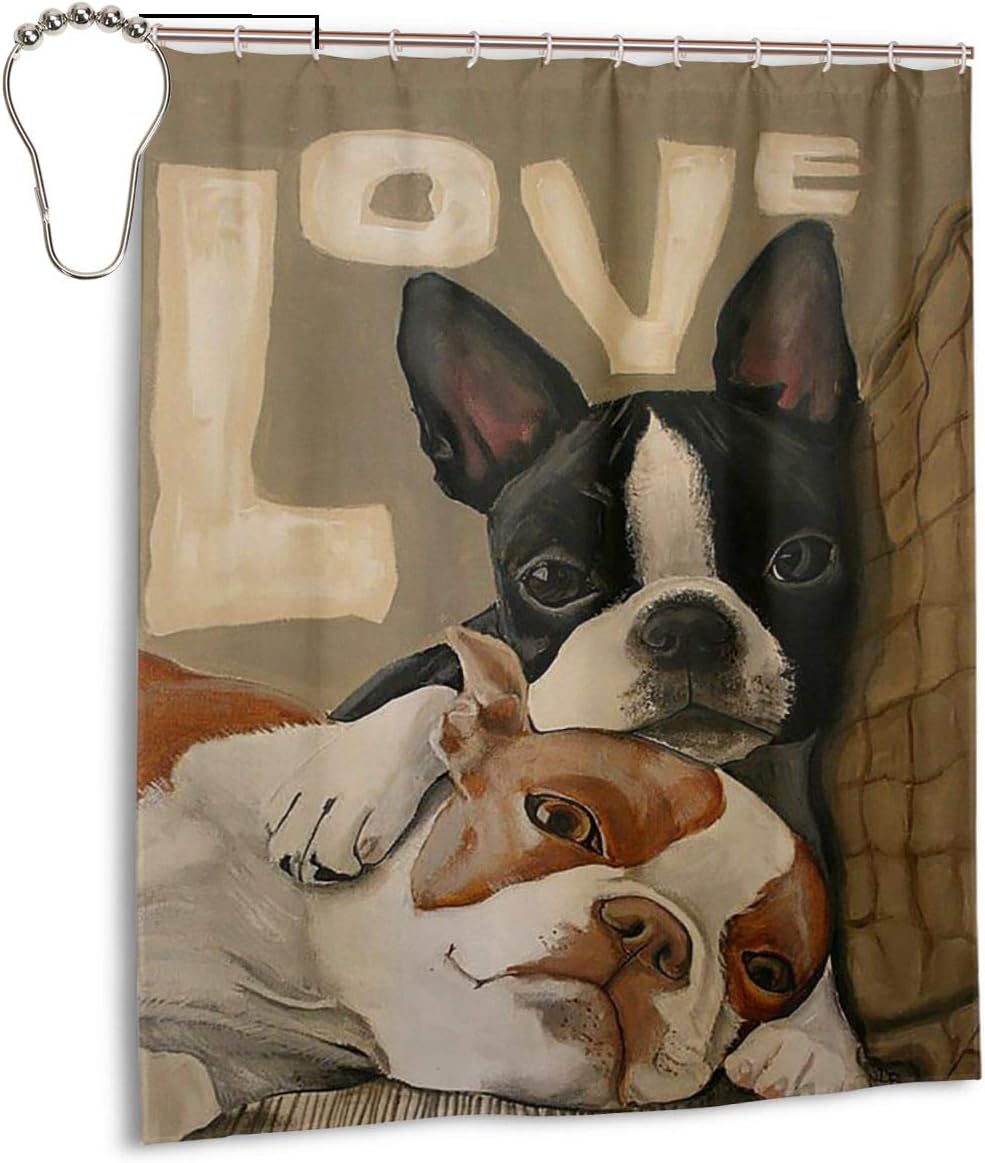 Amazon Com Poopedd Boston Terrier Shower Curtain Waterproof And