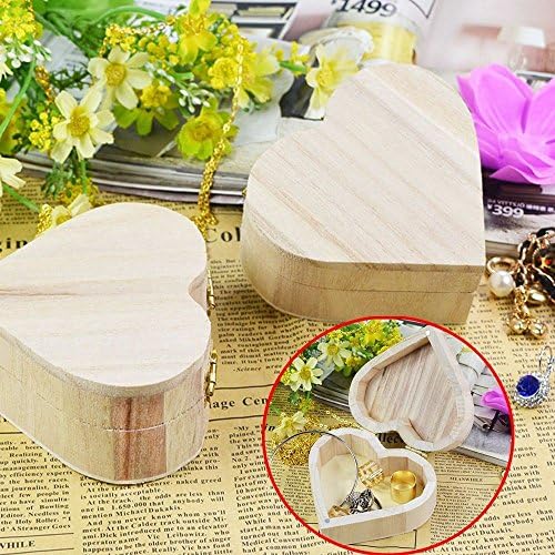 NPLE--DIY 1Pcs Jewelry Cosmetic Box Wooden Love Heart Shape Wood Storagev