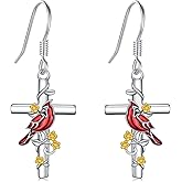 Suiknsn Cardinal/Hummingbird/Parrot Earrings for Women 925 Sterling Silver Bird Dangle Drop Leverback Earrings Hypoallergenic Cardinal Jewelry Christmas Birthday Gifts