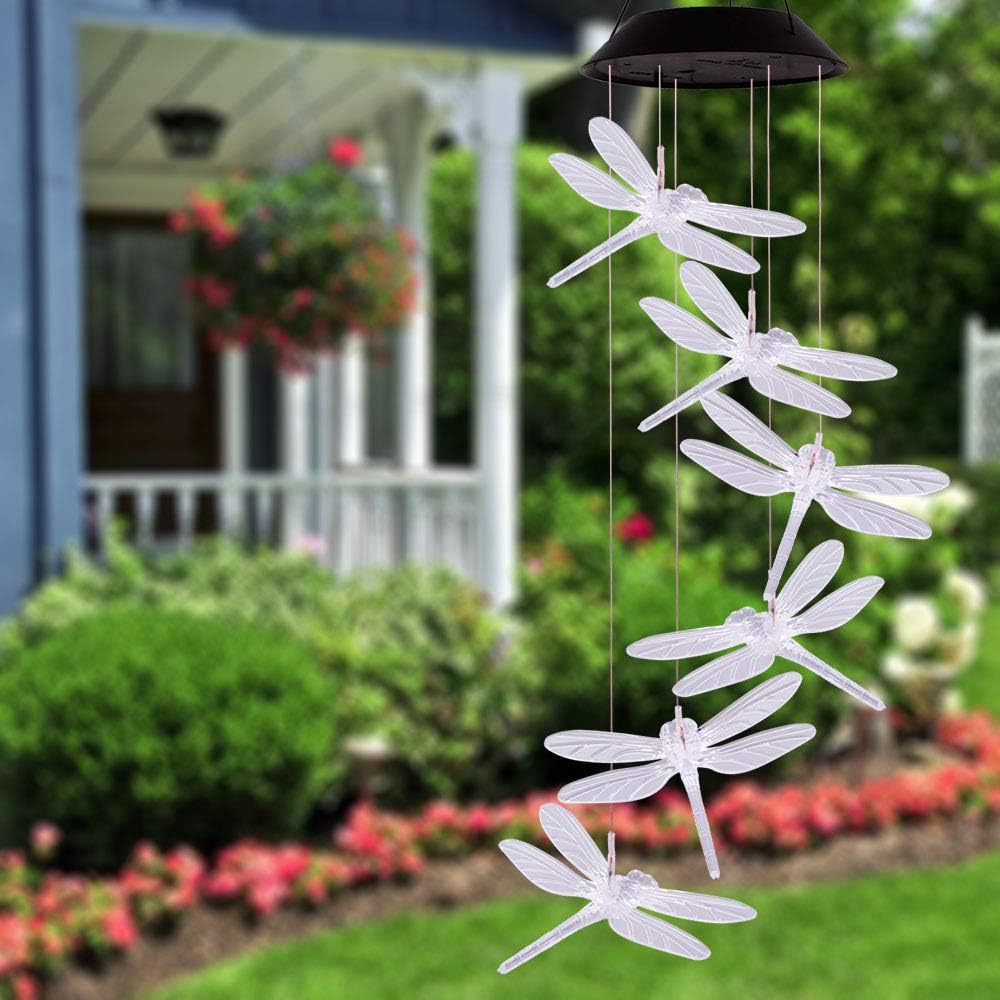 ME9UE Color Changing Dragonfly Solar Wind Chimes Gifts Portable Hanging Waterproof Mobile Romantic Windchime Outdoor LED Solar Dragonfly Wind Chime Light for Festival,Mom Gifts,Patio,Garden Decoration: Home & Kitchen