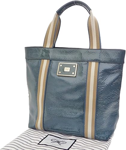 Amazon アニヤハインドマーチ トートバッグ パテントレザー エナメル ストライプ リボン グリーン系 中古 Anya Hindmarch アニヤハインドマーチ トートバッグ