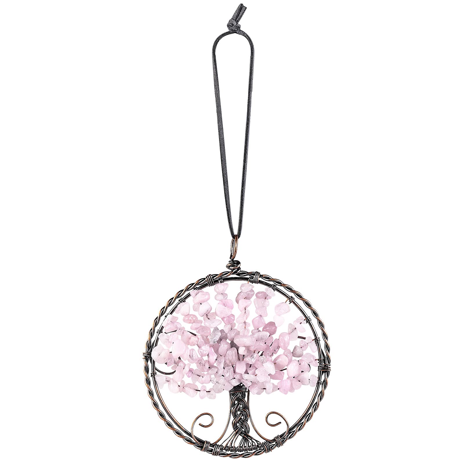 mookaitedecor Rose Quartz Crystal Tree of Life Hanging Ornament Wall Art Decor Gemstone Reiki Stone Gifts for Friends Hallway Stairs, Reiki Chakra Stone Home Decor for Good Luck