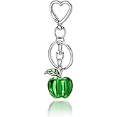 Bag Charms for Women Decorative Heart-Shaped Keychain Purse Charm for Handbags, Silver Chain with Green Apple, Strawberry