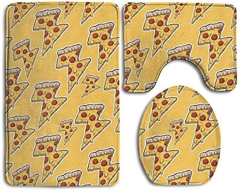 FPDragon Thunder Cheesy Pizza Bathroom 3-Piece Mat Sets Pedestal Mat+Lid Toilet Cover+Bath Mat Doormat Non-slip Rug
