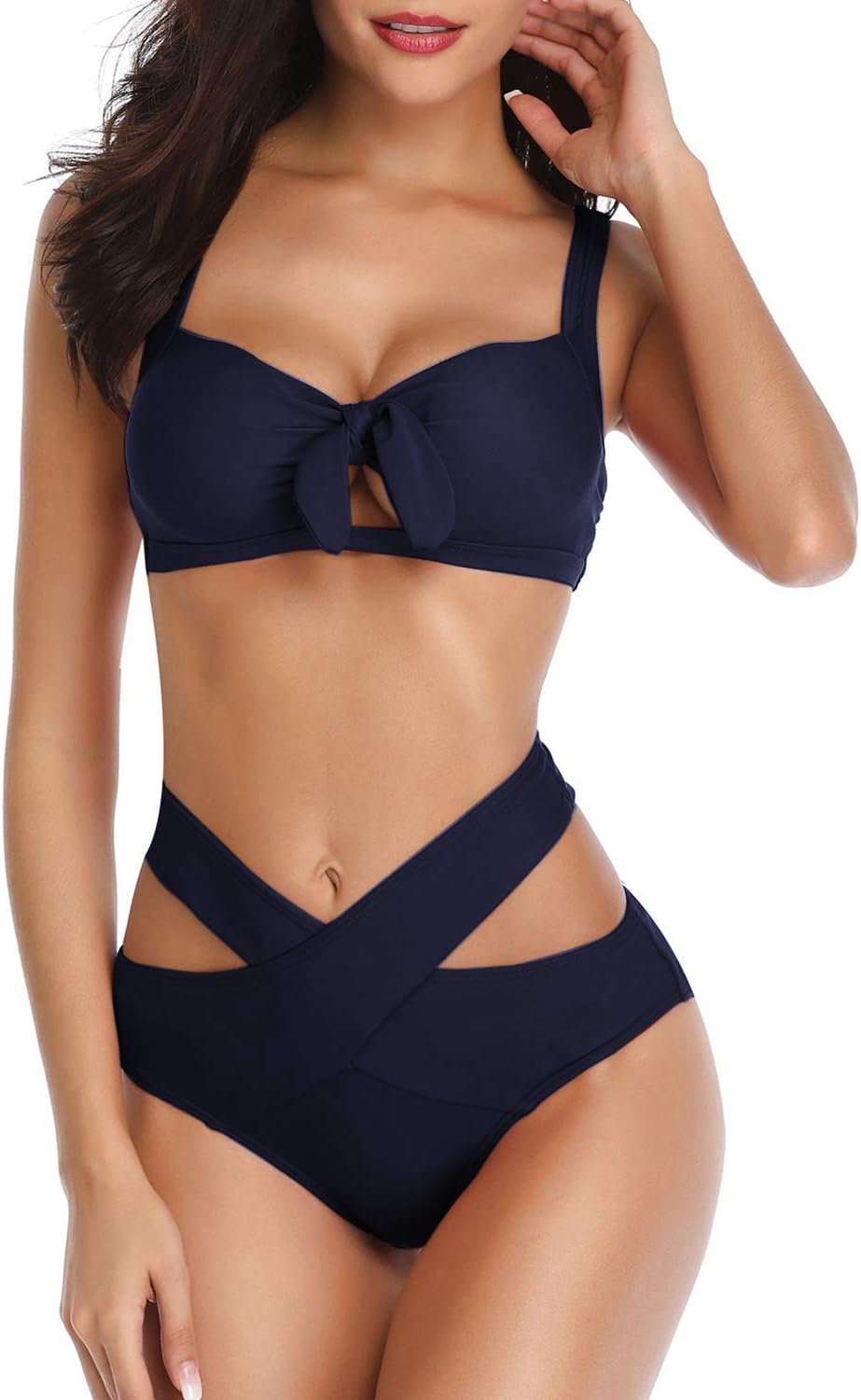 Women Bikini Set High Waist Two Piece Tie Knot Cutout Swimsuit Push Up Bathing Suits Bandage Bottom for Junior