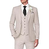 Mens 3 Pieces Summer Linen Suit Beach Wedding Slim Fit Blazer Grooms Suits