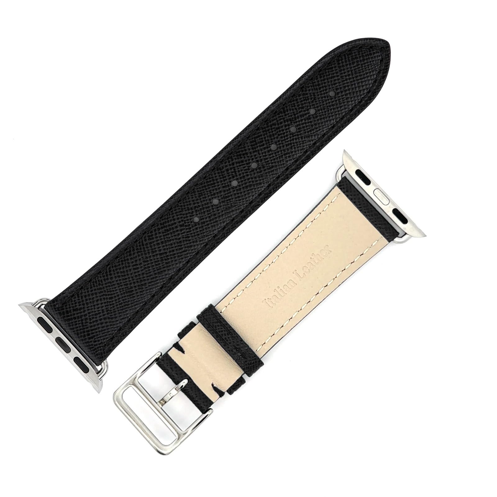&Diamonds Saffiano Leather Apple Watch Strap 38mm, 40mm, 41mm, 42mm, 44mm, 45mm and 49mm for Men & Women, Genuine Leather Replacement Strap for iWatch Series 6, 7, 8, and 9 (Onyx)