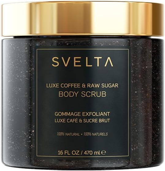 Svelta Luxe Coffee & Raw Sugar Body Scrub / Reduce Appearance of Cellulite and Stretch Marks / Long Lasting Hydration / Deep, Intense Exfoliation / Invigorating with Natural Oils and Organic Sugar