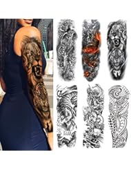 Leoars Extra Temporary Tattoo Black Tattoo Full Arm Sleeve Temporary Tattoo Stickers Body Atr for Man Women, 6-Sheet