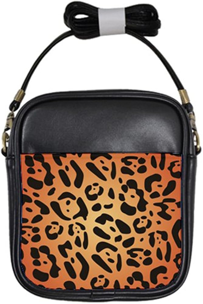 Orange Jaguar Animal Print Black Leather Small Sling Bag Purse