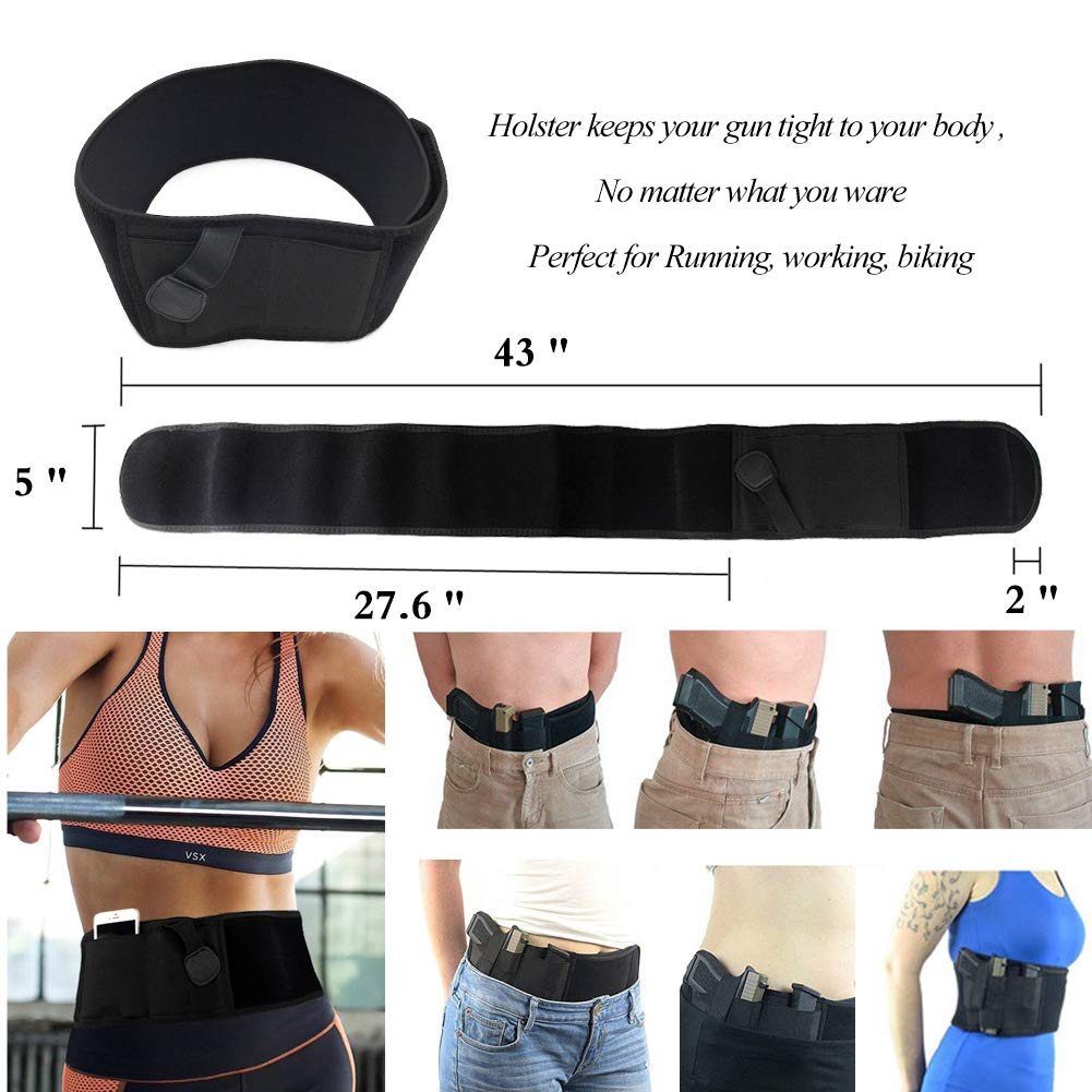 Belly Band Holster Tactical Waistband for Men Women Concealed Carry Pistols with Adjustable Comfortable Elastic Belt, Extra Pouch Invisible, Girdle Fit Hand Guns Stealthcarry